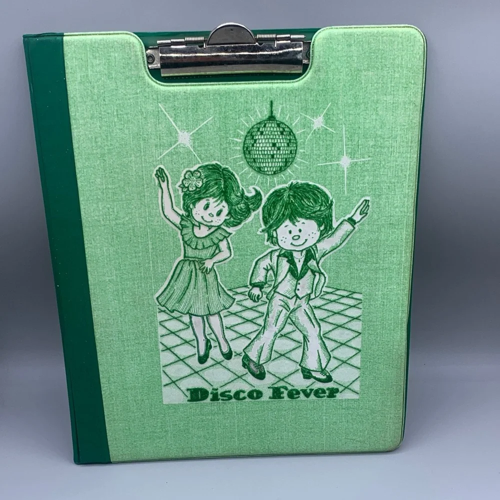 Rare 1970s Disco Fever Vintage Green Embossed Clipboard Storage Binder